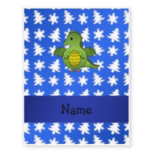Personalized name dragon blue snowflakes trees temporary tattoos