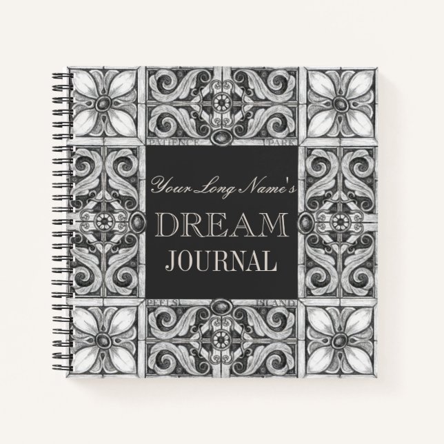Personalized Name Dream Journal Black Gray White (Front)