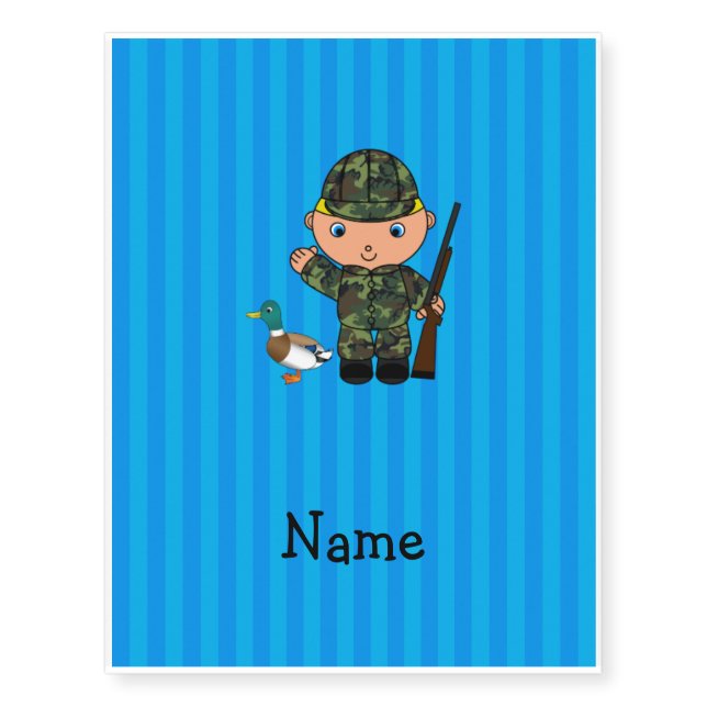 Personalized name duck hunter blue stripes temporary tattoos (Front)