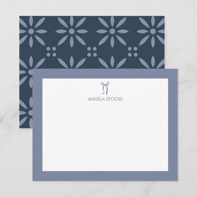 Personalized Name Dusty Blue Bow Note Card (Front/Back)