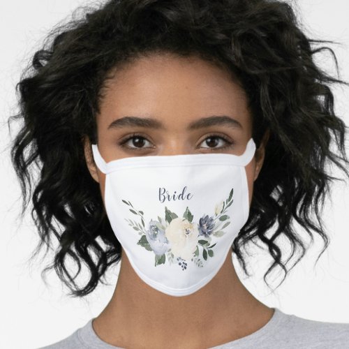 Personalized name dusty blue  floral bride face mask