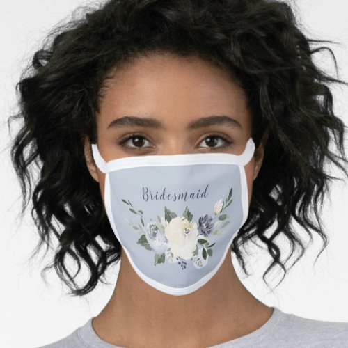 Personalized name dusty blue floral bridesmaid face mask