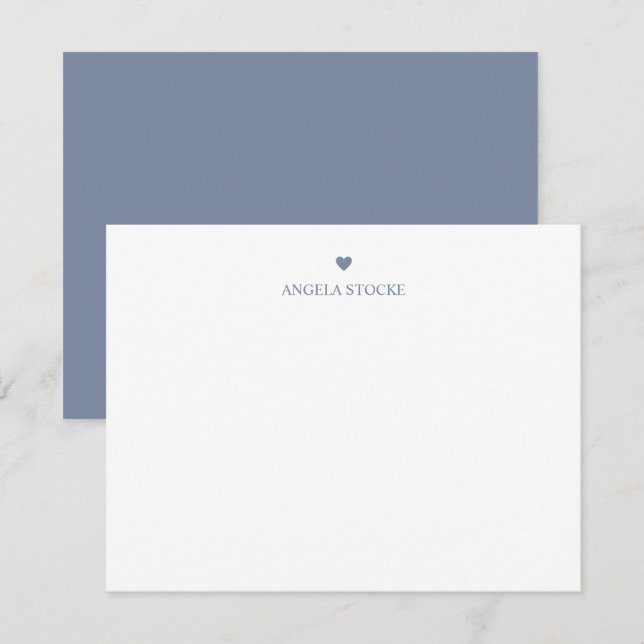 Personalized Name Dusty Blue Heart Note Card (Front/Back)