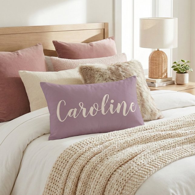 Personalized Name Dusty Purple Minimalist Script Accent Pillow (Creator Uploaded)