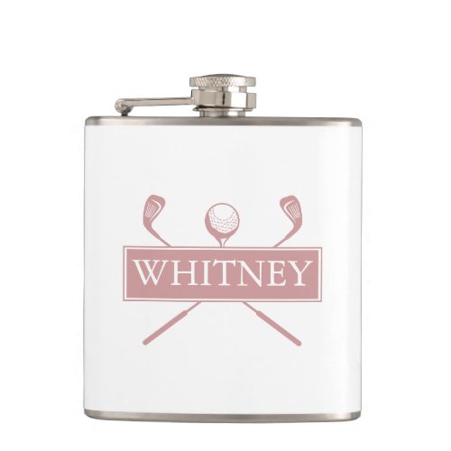 Personalized Name Dusty Rose Clubs And Ball Flask