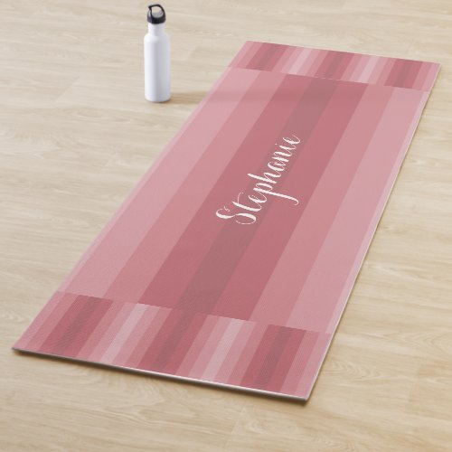 Personalized Name Dusty Rose Pink Stripe Yoga Mat