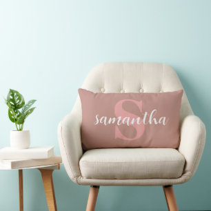 Personalized name dusty rose &white  lumbar pillow