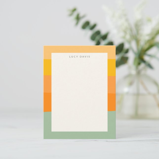 Personalized Name Earthy Muted Pastel Stripes Note Card (Standing Front)
