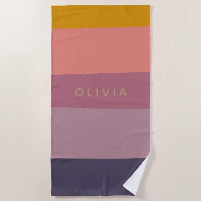 Personalized Name Earthy Tones Stripes Muted  Beach Towel (Front)