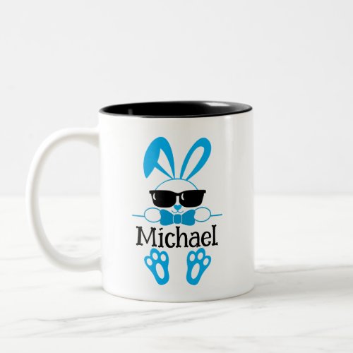 Personalized Name Easter Blue Bunny Sunglasses Two_Tone Coffee Mug