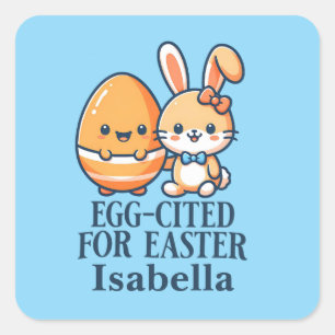Personalized Name Easter Bunny Egg-cited Square Sticker
