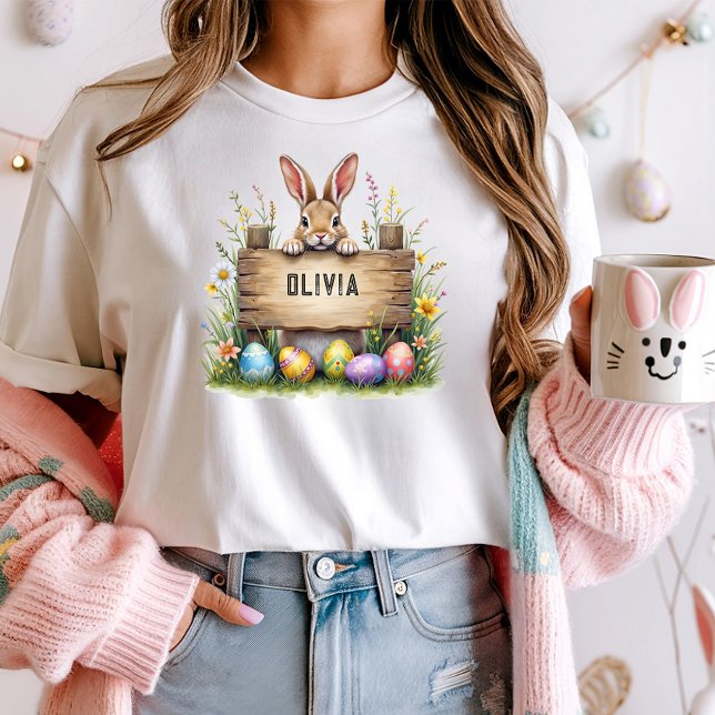 Personalized Name  Easter Bunny with Signboard  T-Shirt (Creator Uploaded)
