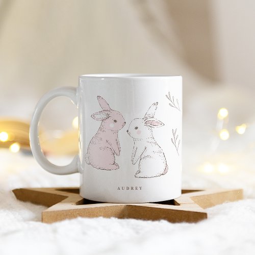 Personalized Name Easter Cute Pink Rabbit Pattern Coffee Mug