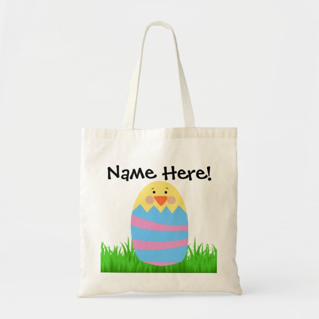 Personalized Name Easter Egg Hunt Baby Chick Tote Bag (Front)