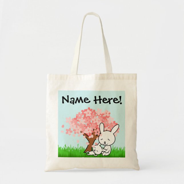 Personalized Name Easter Egg Hunt Cherry Blossom Tote Bag (Front)