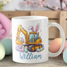 Personalized Name Easter Excavator Mug for Kids
