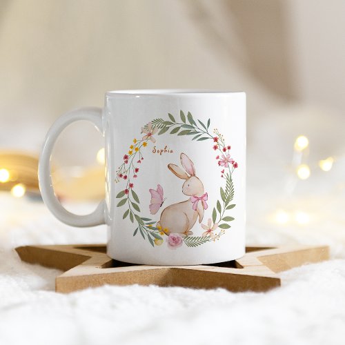 Personalized Name Easter Pink Rabbit Pattern Coffee Mug