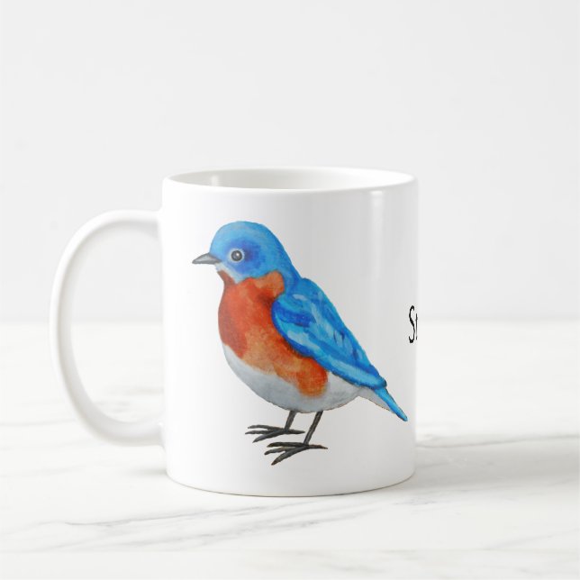 Personalized Name Eastern Bluebird Bird Watcher Coffee Mug (Left)
