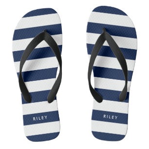 Personalized Name Editable Color and White Stripes Flip Flops