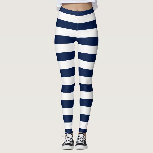 Personalized Name Editable Color and White Stripes Leggings (Front)
