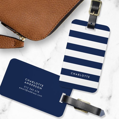 Personalized Name Editable Color and White Stripes Luggage Tag