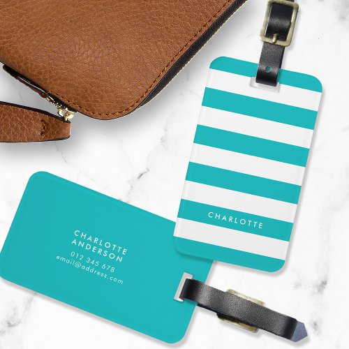 Personalized Name Editable Color and White Stripes Luggage Tag