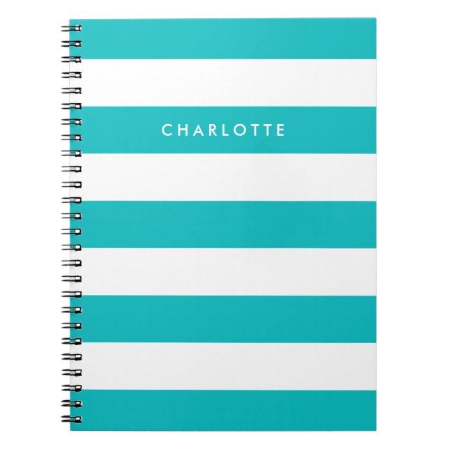 Personalized Name Editable Color and White Stripes Notebook (Front)