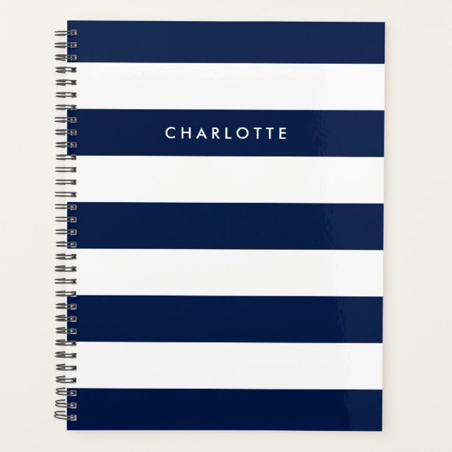 Personalized Name Editable Color and White Stripes Planner (Front)
