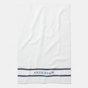 Personalized Name Editable Color Double Stripes Kitchen Towel