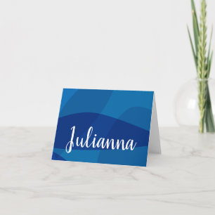 Personalized Name Elegant Abstract Unique Blue Note Card