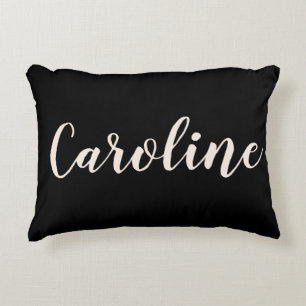 Personalized Name Elegant Black Minimalist Script Accent Pillow