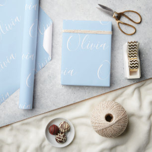 Personalized Name Elegant Blue Modern Wrapping Paper