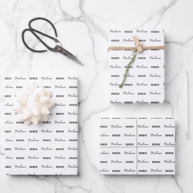 Personalized Name Elegant Bride To Be White Wrapping Paper Sheets (Front)