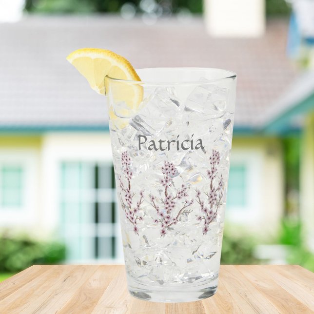 Personalized Name Elegant Cherry Blossoms Pink Glass (Creator Uploaded)