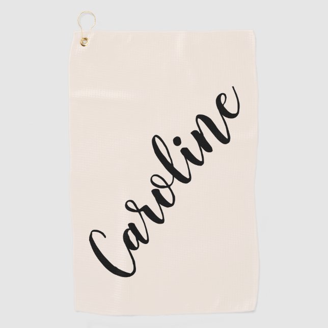 Personalized Name Elegant Cream Minimalist Script Golf Towel (Front)