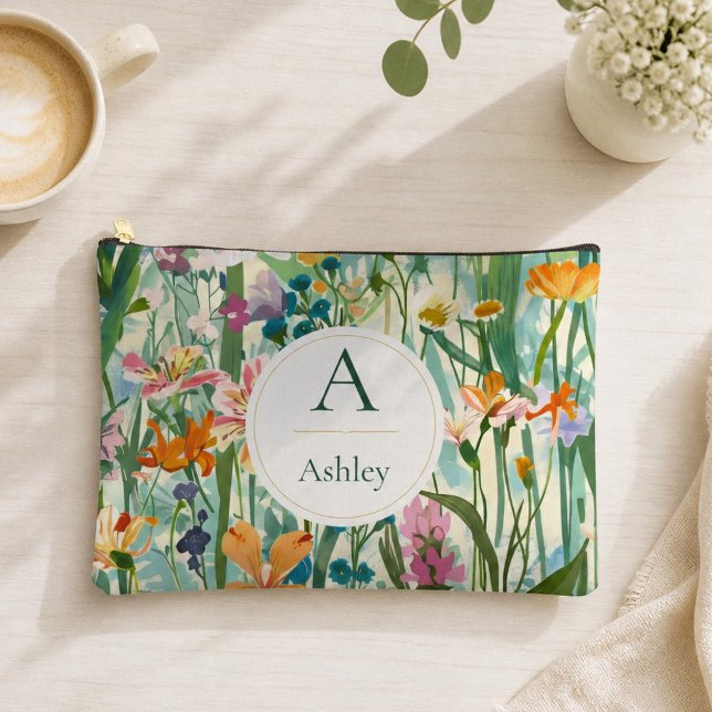 Personalized Name Elegant Floral Accessory Pouch (Creator Uploaded)