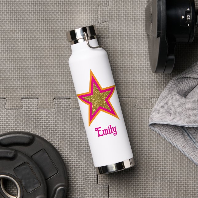Personalized name elegant gold &pink star  water bottle (Gym (Rotated))