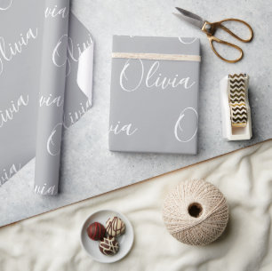 Personalized Name Elegant Gray Modern Wrapping Paper