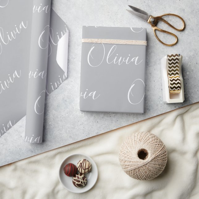 Personalized Name Elegant Gray Modern Wrapping Paper (Crafts)