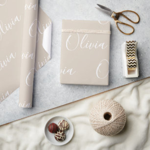 Personalized Name Elegant Neutral Beige Modern Wrapping Paper