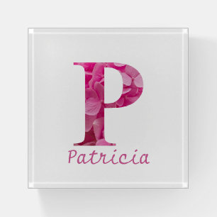 Personalized Name Elegant Pink Floral Monogram "P" Paperweight