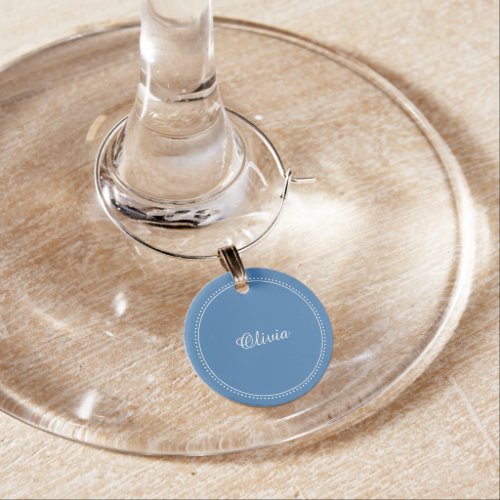 Personalized Name Elegant White and Blue Milgrain Wine Charm