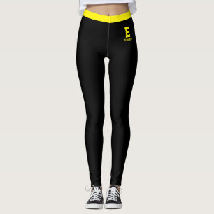 Personalized Name Elegant Women Black And Yellow Leggings