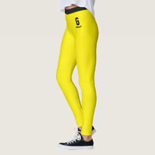 Personalized Name Elegant Yellow Black Monogram Leggings