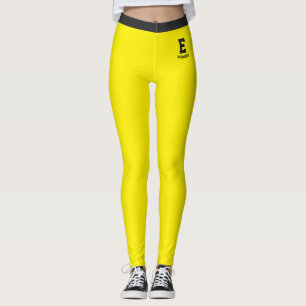 Personalized Name Elegant Yellow Charcoal Black Leggings