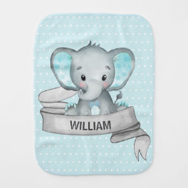 Personalized Name Elephant Baby Boy Blue & Gray Baby Burp Cloth