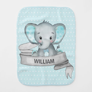 Personalized Name Elephant Baby Boy Blue & Gray Burp Cloth