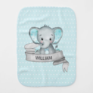 Personalized Name Elephant Baby Boy Blue & Gray Burp Cloth
