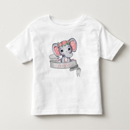 Personalized Name Elephant Baby Girl Custom Name Toddler T_shirt