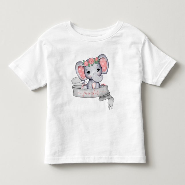 Personalized Name Elephant Baby Girl Custom Name Toddler T-shirt (Front)